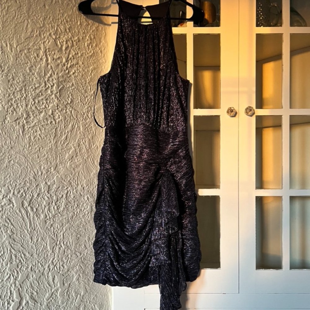 BCBGMaxAzria- Gabrielle Shimmer Mini Dress, Metallic Navy, Large